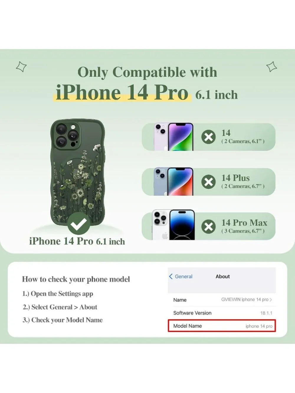 iPhone 14 Pro Floratopia/Forest Green Compatible with MagSafe Translucent Case